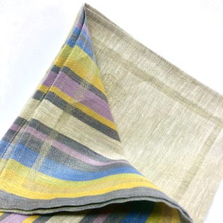 Dove Grey, Soft Blue, Lilac & Sunshine Striped, Tea Towel, Linen