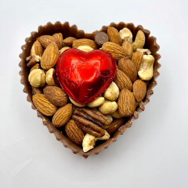 Milk, Chocolate Heart with Deluxe Nuts and a Large foiled Chocolate Heart